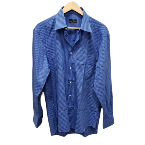 Emilio Visconti Blue Check Dress Shirt 16 - Picture 1 of 3